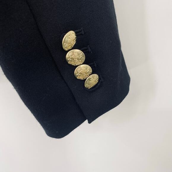 J Crew Schoolboy Blazer Jacket Wool Blend Gold Crest Buttons Black Womens 8 - Picture 8 of 11